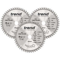 Trend / Trend Wood TCT Circular Saw Blades 165 x 20mm 48T CSB/165/3PK/A