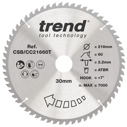 Trend / Trend Wood Crosscut Circular Saw Blade 216 x 30mm 60T CSB/CC21660