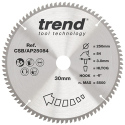 Trend / Trend Aluminium/Plastic Circular Saw Blade 250 x 30mm 84T CSB/AP25084