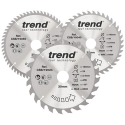 Trend / Trend Wood TCT Circular Saw Blades 190 x 30mm 24/40/60T CSB/190/3PK