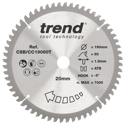 Trend / Trend Wood/Chipboard/MDF Thin Kerf Saw Blade 190 x 20mm 60T CSB/CC19060T