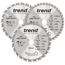 Trend / Trend Wood TCT Circular Saw Blades 165 x 20mm 24/40T CSB/165/3PK/C