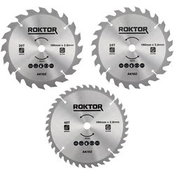 ROKTOR / ROKTOR TCT Wood Circular Saw Blade Set 190mm x 2.6mm x 16mm 20T/24T/40T