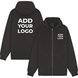 Zapalogo / Personalised Zipped Hooded Sweatshirt Black Printed Left Chest Logo & Printed Back Logo Medium
