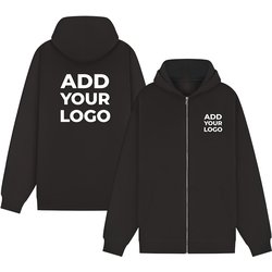 Zapalogo / Personalised Zipped Hooded Sweatshirt Black Printed Left Chest Logo & Printed Back Logo Large