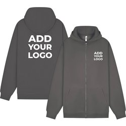 Zapalogo / Personalised Zipped Hooded Sweatshirt Charcoal Printed Left Chest Logo & Printed Back Logo Medium