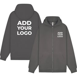 Zapalogo / Personalised Zipped Hooded Sweatshirt Charcoal Printed Left Chest Logo & Printed Back Logo Large