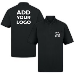 Zapalogo / Personalised Polo Shirt Black Printed Left Chest Logo & Printed Back Logo Medium