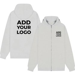 Zapalogo / Personalised Zipped Hooded Sweatshirt Heather Gray Printed Left Chest Logo & Printed Back Logo 2XL