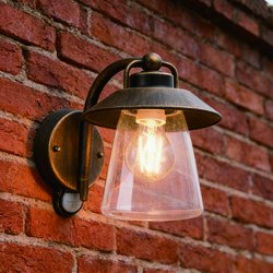 Lutec / LUTEC Cate Wall Light IP44 E27 Antique Brass PIR