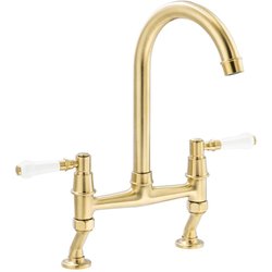 Abode / Abode Keswick Deck Mounted Bridge Dual Lever Mixer Kitchen Tap Brushed Brass