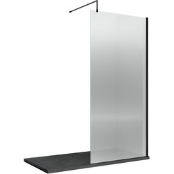 Nuie / nuie Fluted 800mm Wetroom Screen With Support Bar Matt Black