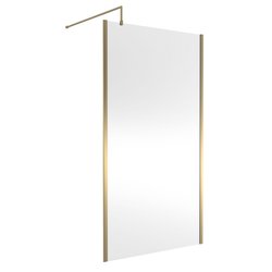 Nuie / nuie Semi-Frameless 1100mm Wetroom Screen With Support Bar Brushed Brass