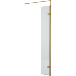 Nuie / nuie Fluted Hinged 300mm Wetroom Screen With Support Bar Brushed Brass