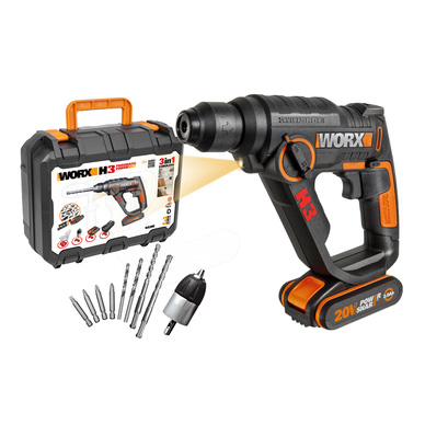 Worx 20V 3 in 1 Cordless SDS Rotary Hammer Drill 1 x 2.0Ah Toolstation