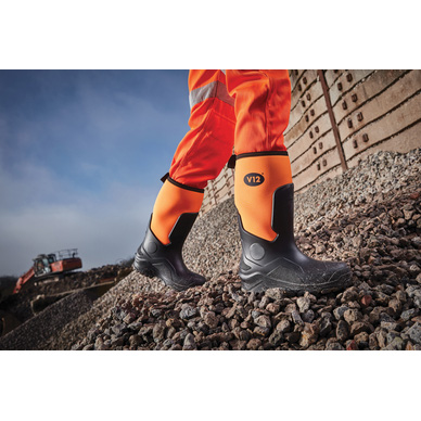 V12 Groundworker Safety Wellington Boots Orange/Black Size