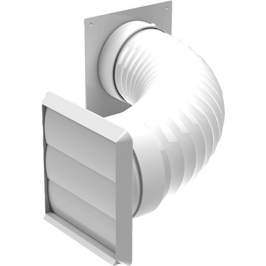 FRS Wall Vent PVC Kit For Tumble Dryer – External Extractor, White Fixed Grille, 4” 100mm, Model 025
