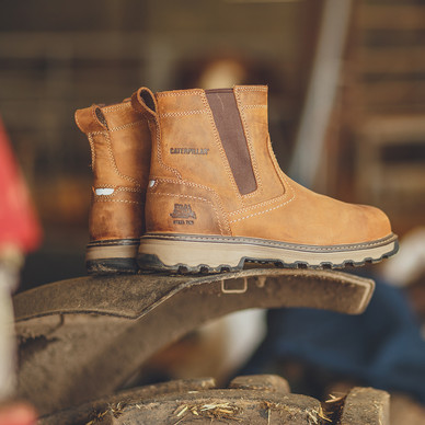 Caterpillar Pelton Safety Dealer Boots Dark Beige Size Toolstation