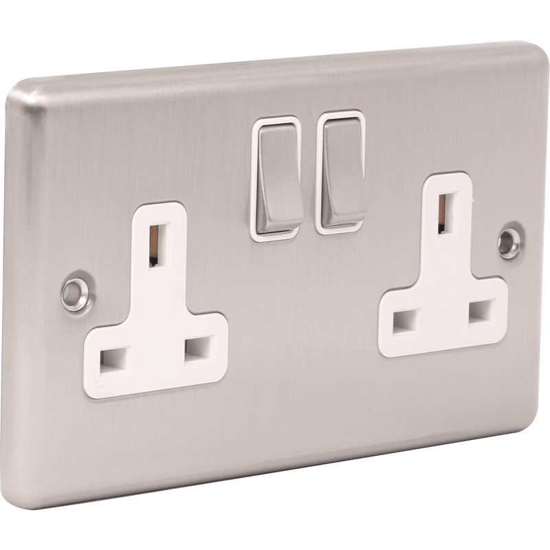 Wessex Brushed Stainless Steel 13A DP Switched Socket