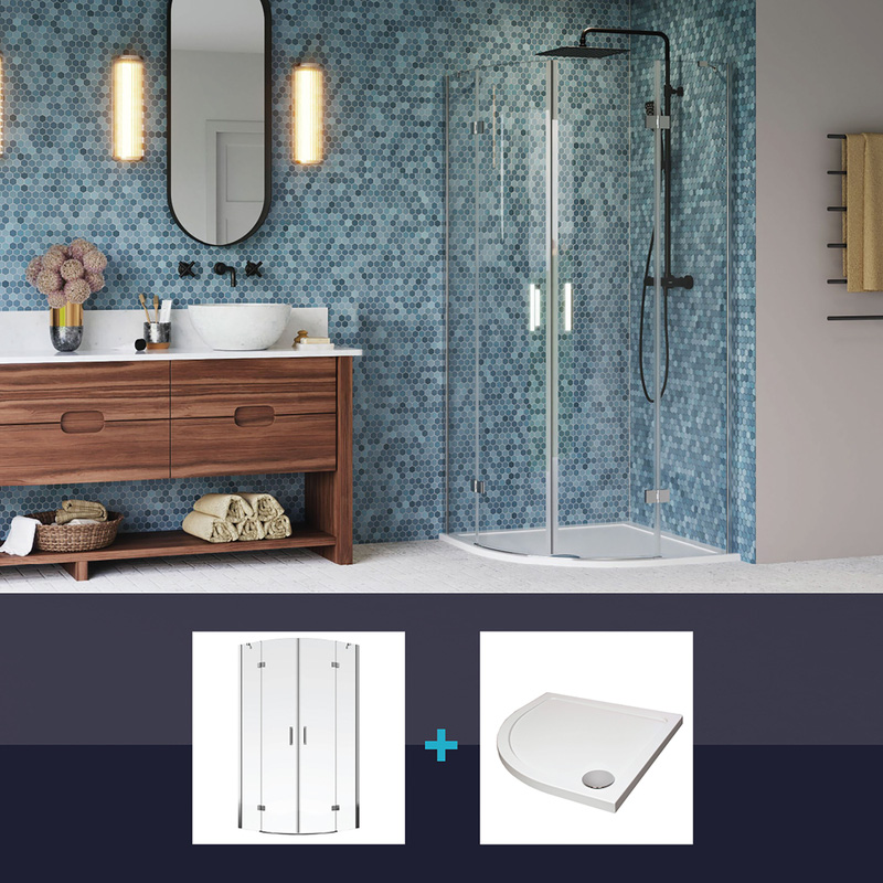 Aqualux Frameless 6mm 2 Door Quadrant Shower Enclosure with Tray and