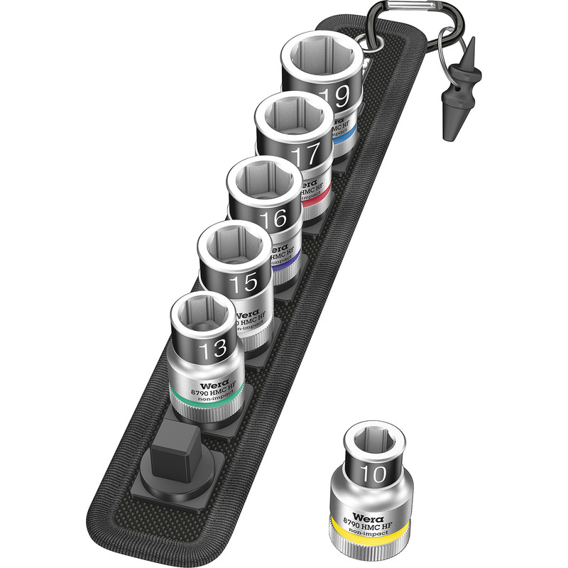 thumbnail interactive-video image 1 of Wera 05003880001 Zyklop 1/4" Socket Belt Set - Metric With Holding Function (10pc) 1 of 2