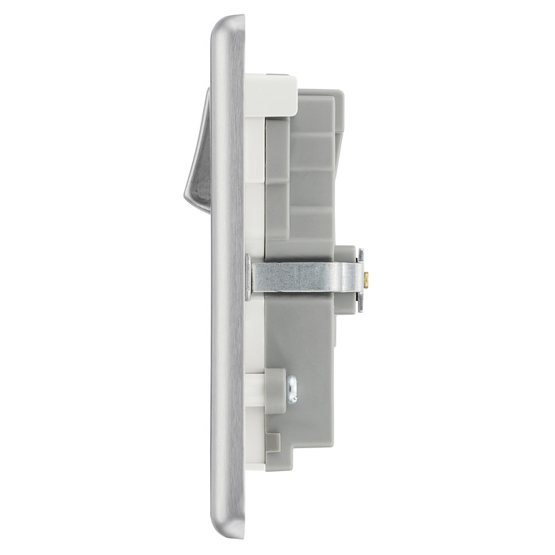BG Brushed Steel USB 13A White Insert Switched Socket
