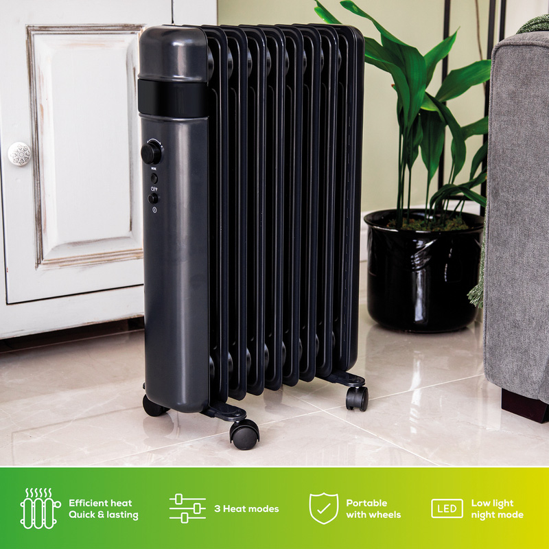 TCP Smart WiFi Portable FreeStanding Radiator 9 Fin Black 2000W