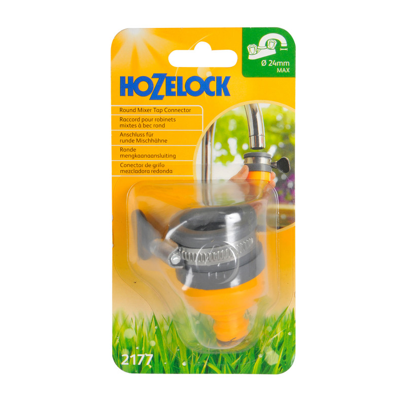 Hozelock Round Indoor Mixer Tap Outdoor Hose Pipe Connector Steel Clip 20mm-24mm 