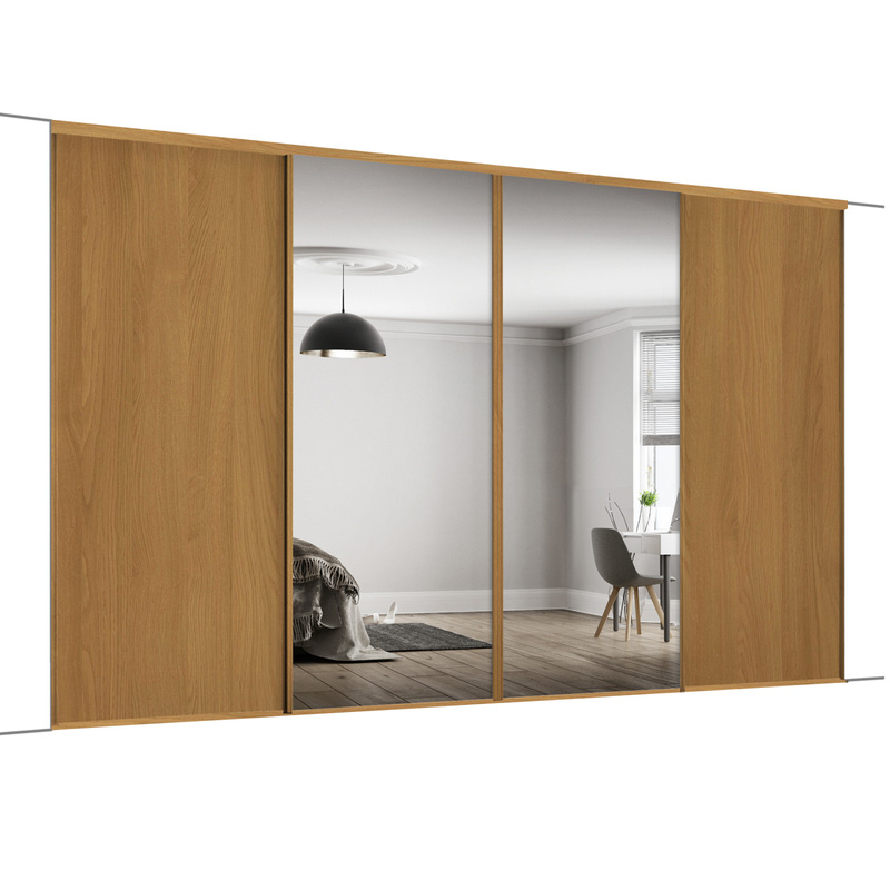 Spacepro Classic 4 Door Sliding Wardrobe Kit Oak And Mirror 2978 X ...