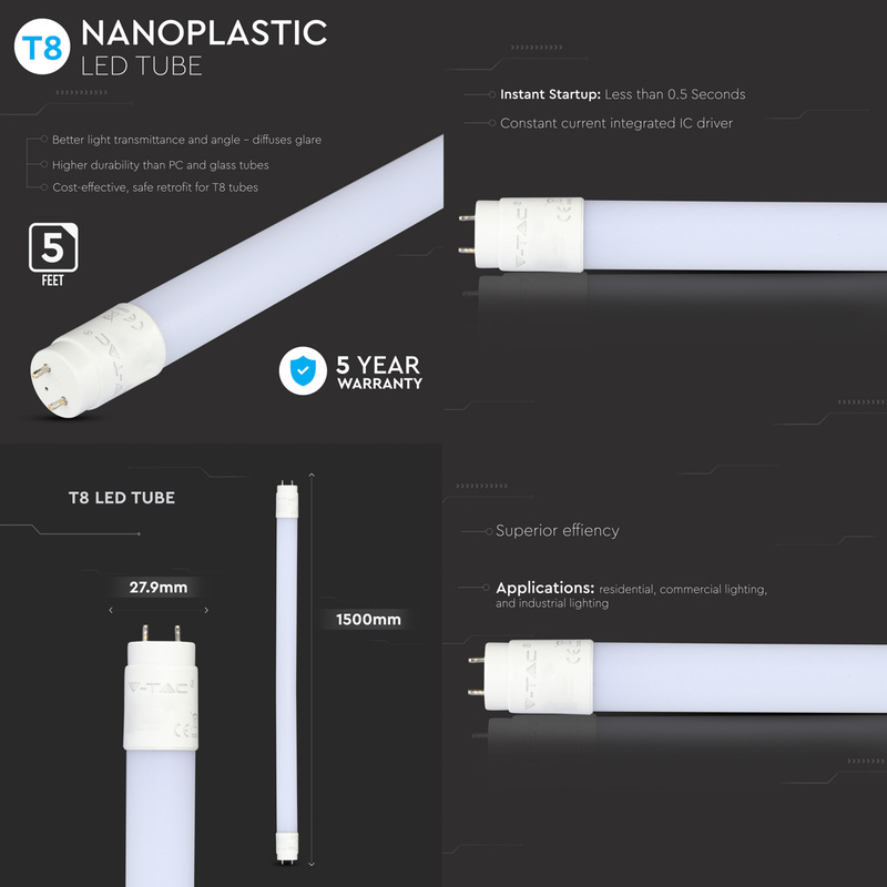 V-TAC T8 Nano Plastic LED Tube