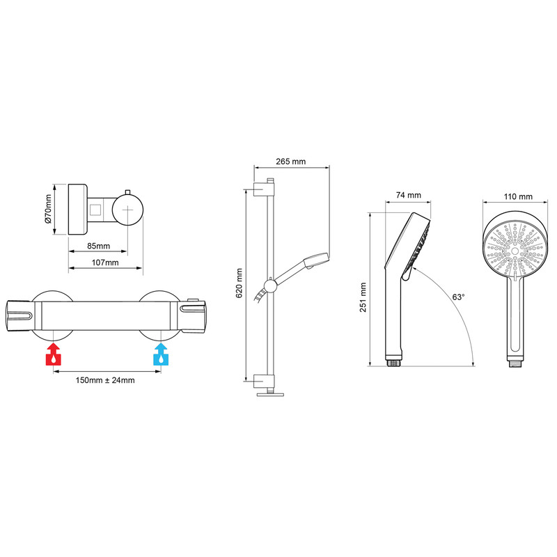 Mira Atom EV Thermostatic Bar Mixer Shower