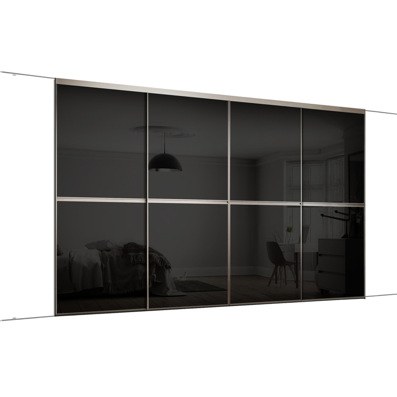 Spacepro Minimalist 4 Door Sliding Wardrobe Kit Silver Framed Black