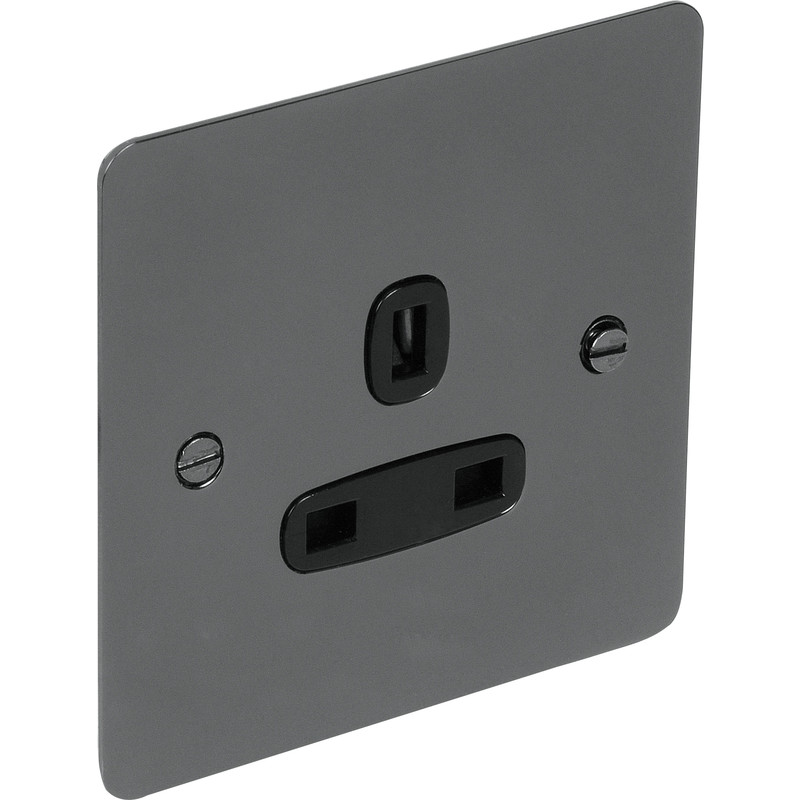 Flat Plate Black Nickel 13A Socket 1 Gang Unswitched Toolstation