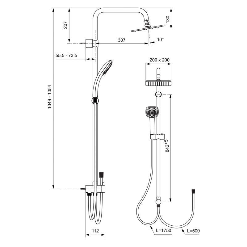 Ideal Standard IdealRain Square Square Diverter Shower Kit for Exposed