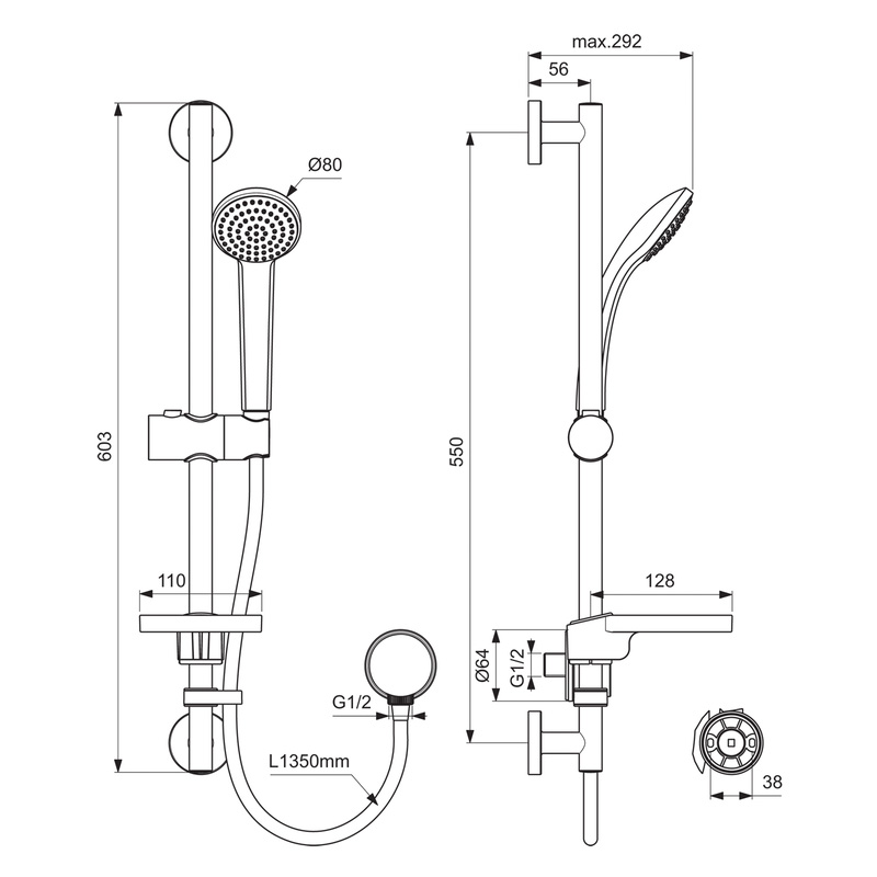 Ideal Standard IdealRain S1 Single Spray Shower Kit Chrome | Toolstation