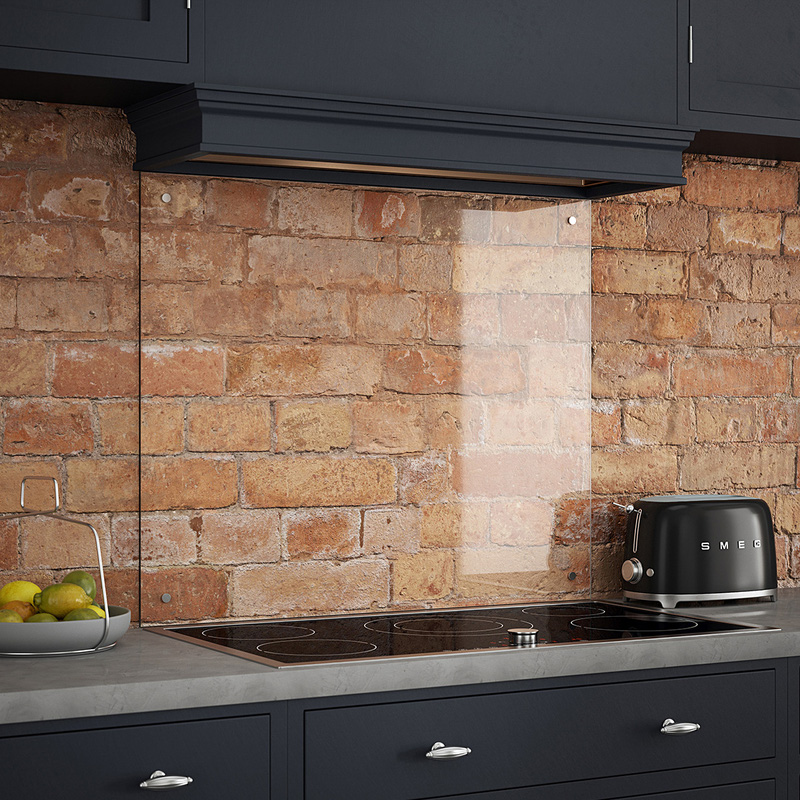 Splashback Clear Glass Splashback with Satin Chrome Caps 900 x 750mm Toolstation