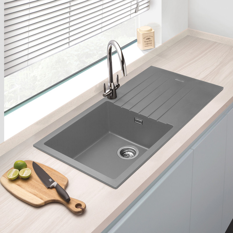 Granite Composite Single Bowl Kitchen Sink Drainer Grey 1000mm X