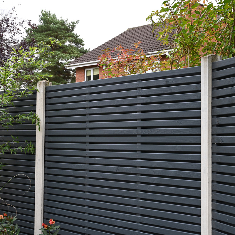 Grey Painted Contemporary Double Slatted Fence Panel
