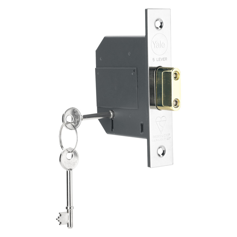 Yale 64mm Polished Chrome 5 Lever Mortice Deadlock