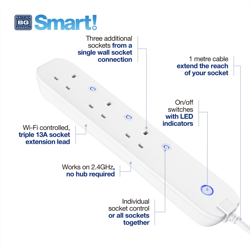 BG 3 Socket Smart Extension Lead 1m 13A White Toolstation