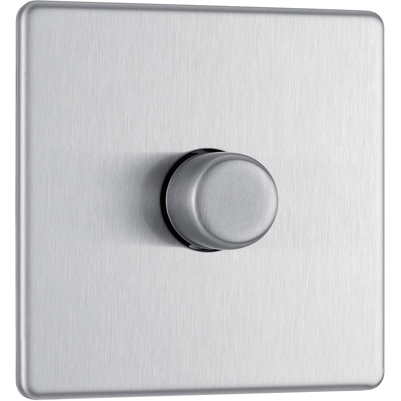 BG Screwless Flat Plate Brushed Stainless Steel Dimmer Switch