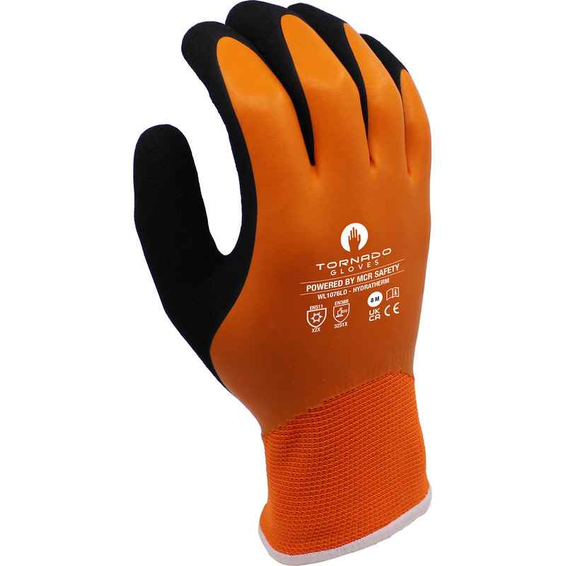 MCR Safety MCR WL1076LD Tornado Hydratherm Winter Lined Gloves (6 Pack) in Orange, Size Medium Latex