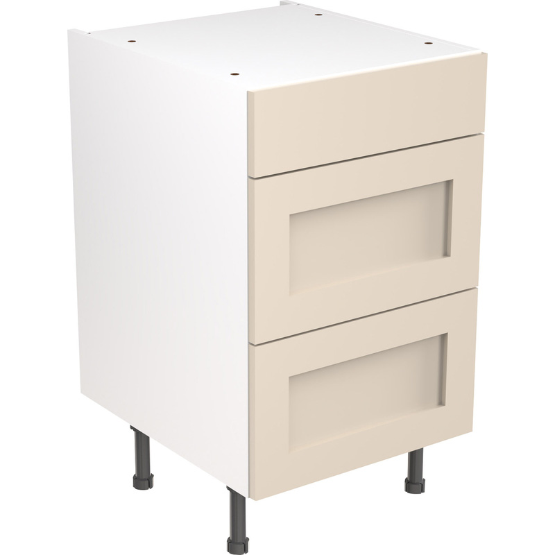Kitchen Kit Ready Made Shaker Kitchen Base 3 Drawer Unit Ultra Matt Cashmere 500mm