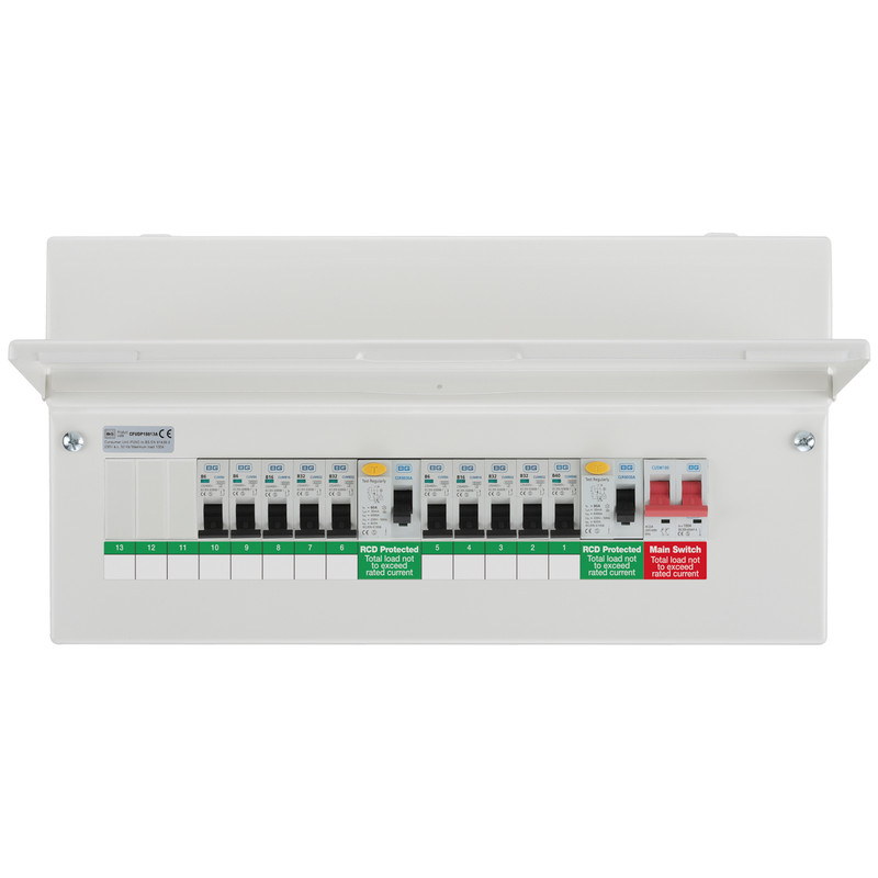 BG Metal Consumer Unit Dual 80A RCD Type A + 10 MCBs 13 Way | Toolstation