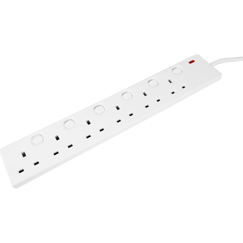 6 GANG 2 METRE 13a INDIVIDUALLY SWITCHED EXTENSION LEAD TRAILING SOCKET & PLUG 