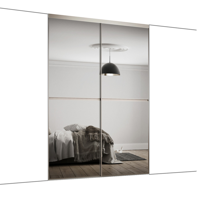 Spacepro Minimalist 2 Door Sliding Wardrobe Kit Silver Framed Silver Mirror Doors 1504 X 2260mm 3281