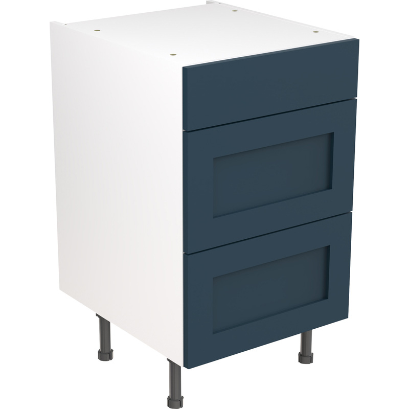 Kitchen Kit Flatpack Shaker Kitchen Cabinet Base 3 Drawer Unit Ultra Matt Indigo Blue