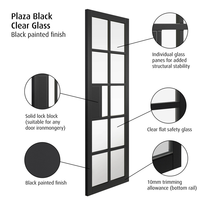 Plaza Black Clear Glass Internal Door