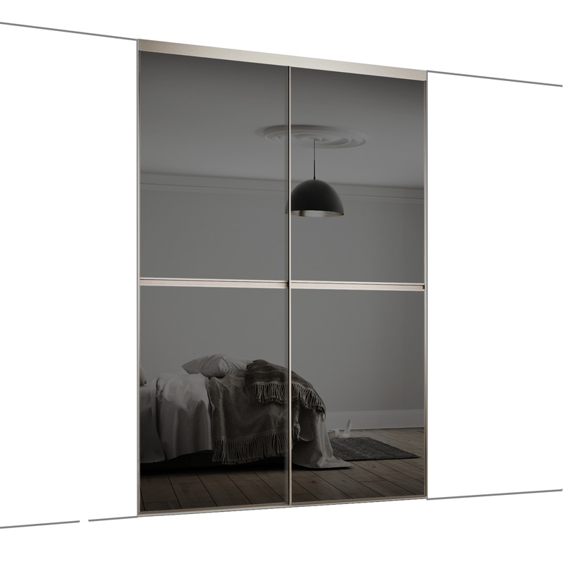 Spacepro Minimalist 2 Door Sliding Wardrobe Kit Silver Framed Grey Glass Doors 1200 X 2260mm 7835