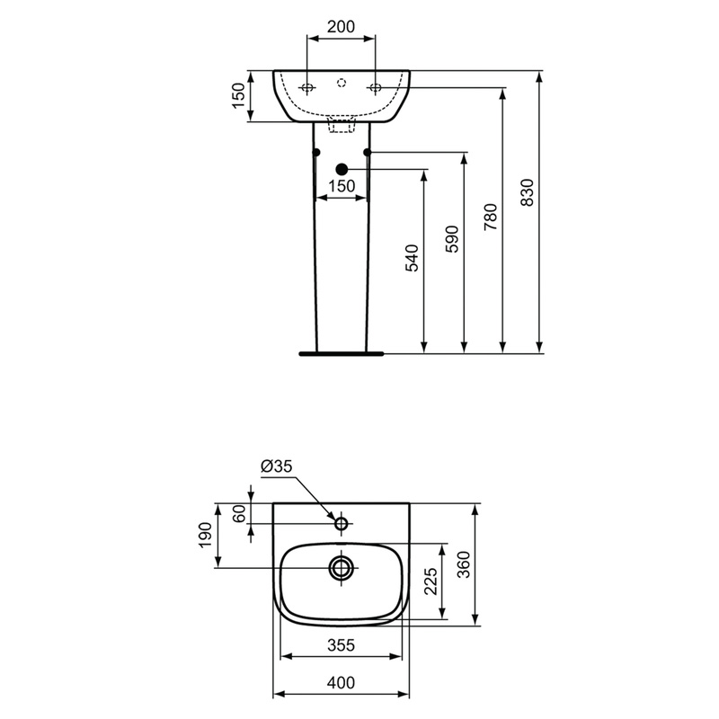 Ideal Standard i.life Cloakroom Basin and Pedestal 40cm 1 Tap Hole
